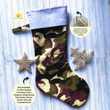 Load image into Gallery viewer, Christmas Stocking, Personalised Christmas Stockings, gift, Camo Stocking, Size 45cm x 15cm Top to Toe, Fully Lined, Decor,
