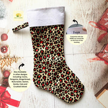 Load image into Gallery viewer, Christmas Stocking, Personalised Christmas Stockings, gift, Animal Print Stocking, Size 45cm x 15cm Top to Toe, Fully Lined, Decor,
