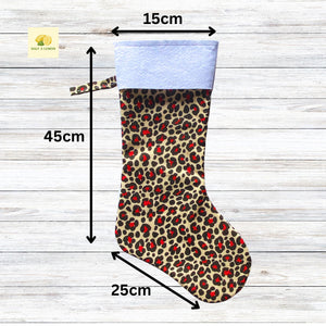 Christmas Stocking, Personalised Christmas Stockings, gift, Animal Print Stocking, Size 45cm x 15cm Top to Toe, Fully Lined, Decor,