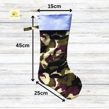 Load image into Gallery viewer, Christmas Stocking, Personalised Christmas Stockings, gift, Camo Stocking, Size 45cm x 15cm Top to Toe, Fully Lined, Decor,
