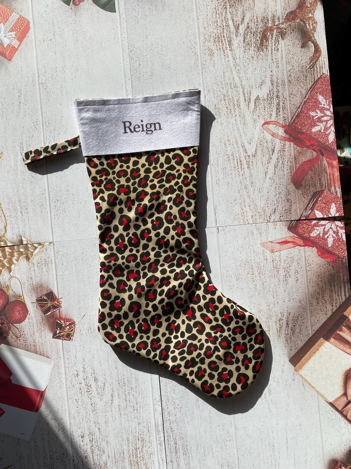 Christmas Stocking, Personalised Christmas Stockings, gift, Animal Print Stocking, Size 45cm x 15cm Top to Toe, Fully Lined, Decor,