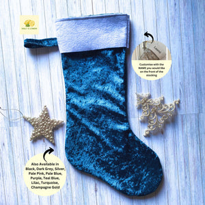 Christmas Stocking, Personalised Christmas Stockings, gift, Teal Blue Green Velvet Stocking, Size 45cm x 15cm Top to Toe, Full Lined, Decor,