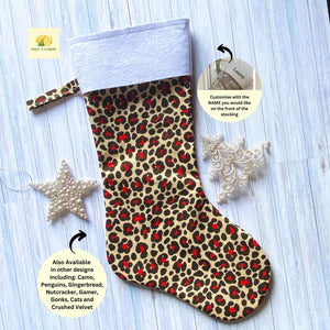 Christmas Stocking, Personalised Christmas Stockings, gift, Animal Print Stocking, Size 45cm x 15cm Top to Toe, Fully Lined, Decor,