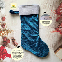 Load image into Gallery viewer, Christmas Stocking, Personalised Christmas Stockings, gift, Teal Blue Green Velvet Stocking, Size 45cm x 15cm Top to Toe, Full Lined, Decor,
