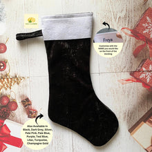 Load image into Gallery viewer, Christmas Stocking, Personalised Christmas Stockings, gift, Black Velvet Stocking, Standard Size 45cm x 15cm Top to Toe, Fully Lined, Decor,
