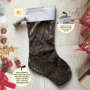 Christmas Stocking, Personalised Christmas Stockings, gift, Grey Velvet Stocking, Standard Size 45cm x 15cm Top to Toe, Fully Lined, Decor,