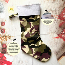 Load image into Gallery viewer, Christmas Stocking, Personalised Christmas Stockings, gift, Camo Stocking, Size 45cm x 15cm Top to Toe, Fully Lined, Decor,
