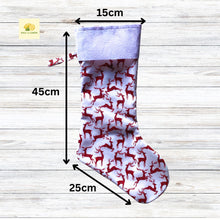 Load image into Gallery viewer, Christmas Stocking, Personalised Christmas Stockings, gift, Red Tartan Reindeer, Size 45cm x 15cm Top to Toe, Fully Lined, Decor,
