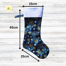 Load image into Gallery viewer, Christmas Stocking, Personalised Christmas Stockings, gift, Metallic Gold Stars, Size 45cm x 15cm Top to Toe, Fully Lined, Decor,
