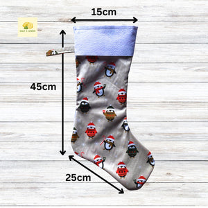 Christmas Stocking, Personalised Christmas Stockings, gift, Penguins Stocking, Size 45cm x 15cm Top to Toe, Fully Lined, Decor,