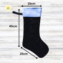 Load image into Gallery viewer, Christmas Stocking, Personalised Christmas Stockings, gift, Black Velvet Stocking, Standard Size 45cm x 15cm Top to Toe, Fully Lined, Decor,
