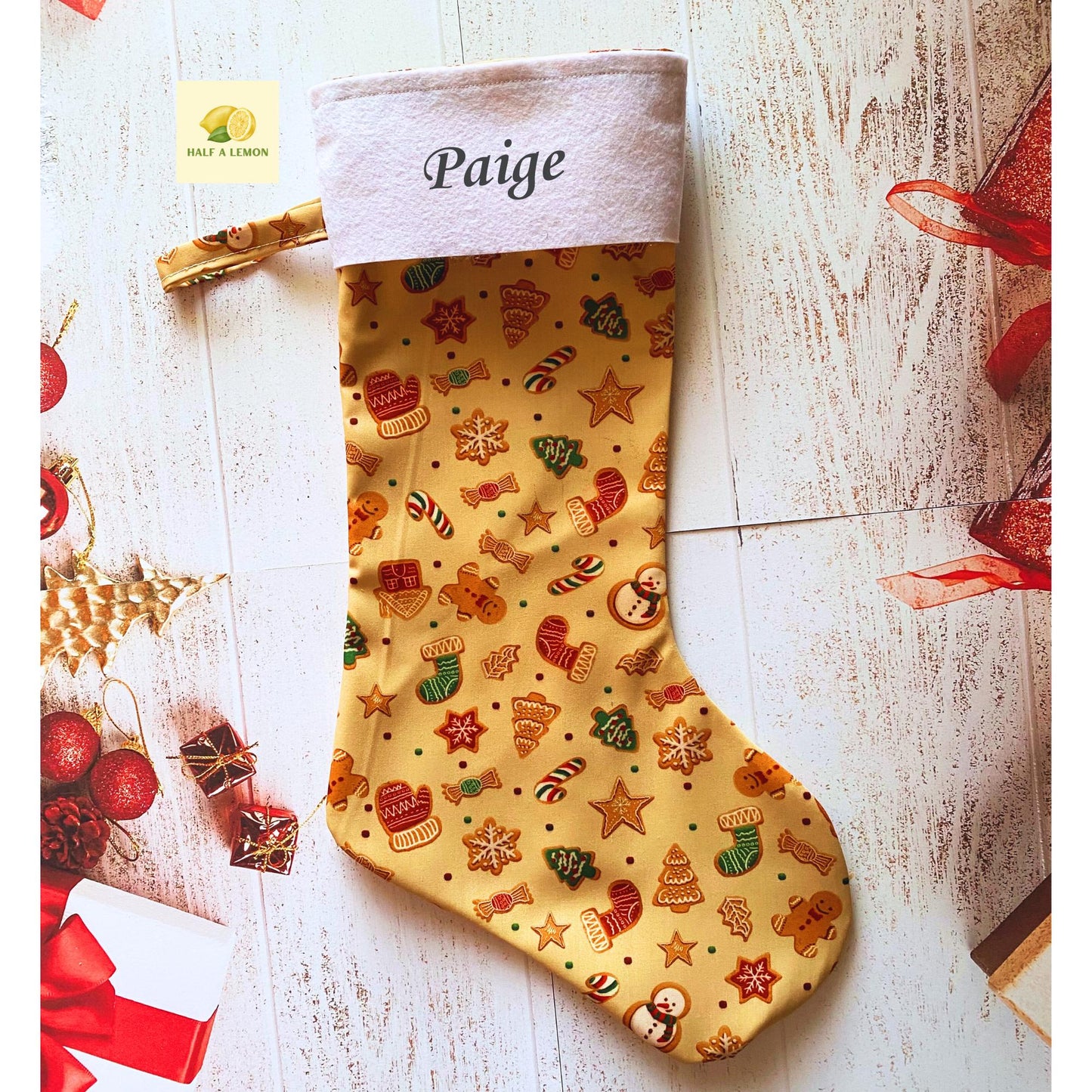 Christmas Stocking, Personalised Christmas Stockings, gift, Gingerbread and Candy Cane Stocking, Size 45cm x 18cm, Fully Lined, Decor,