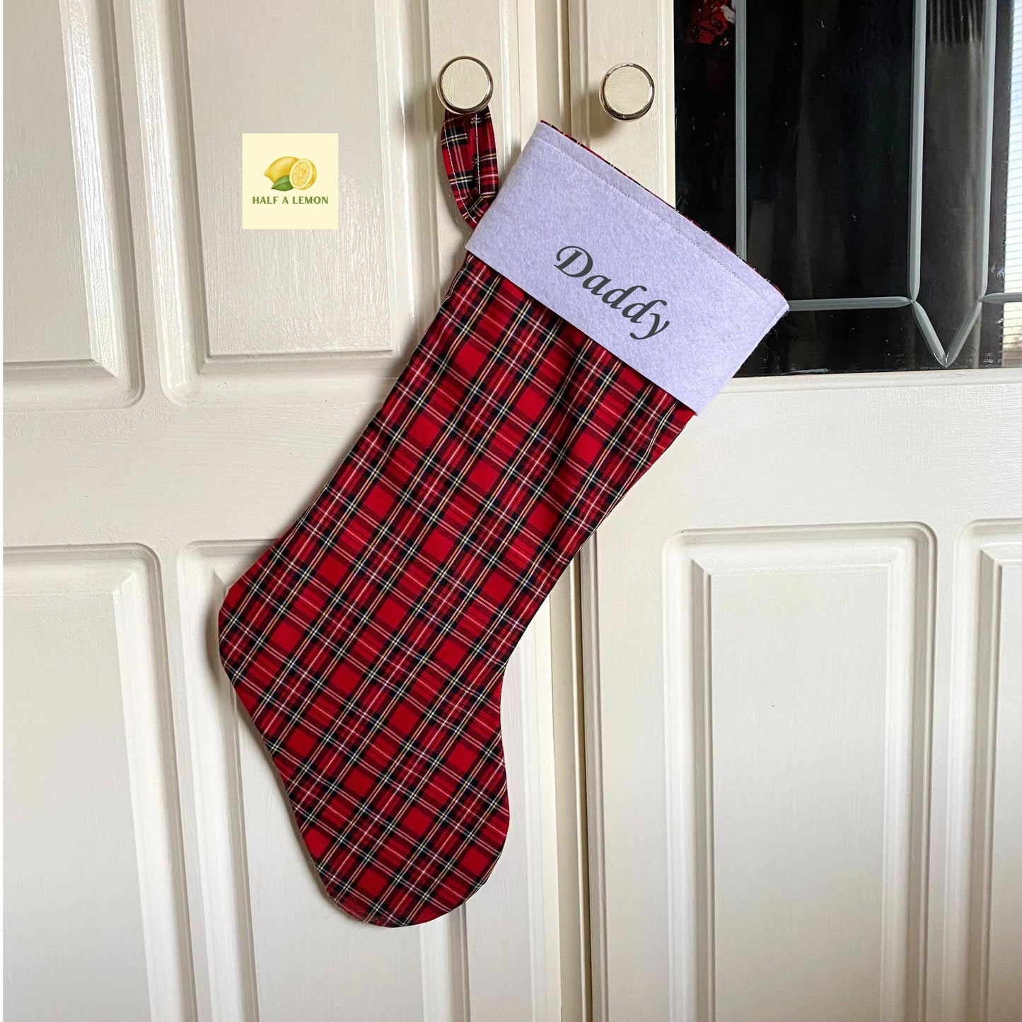 Christmas Stocking, Personalised Christmas Stockings, gift, Red Tartan Stocking, Size 45cm x 15cm Top to Toe, Fully Lined, Decor,