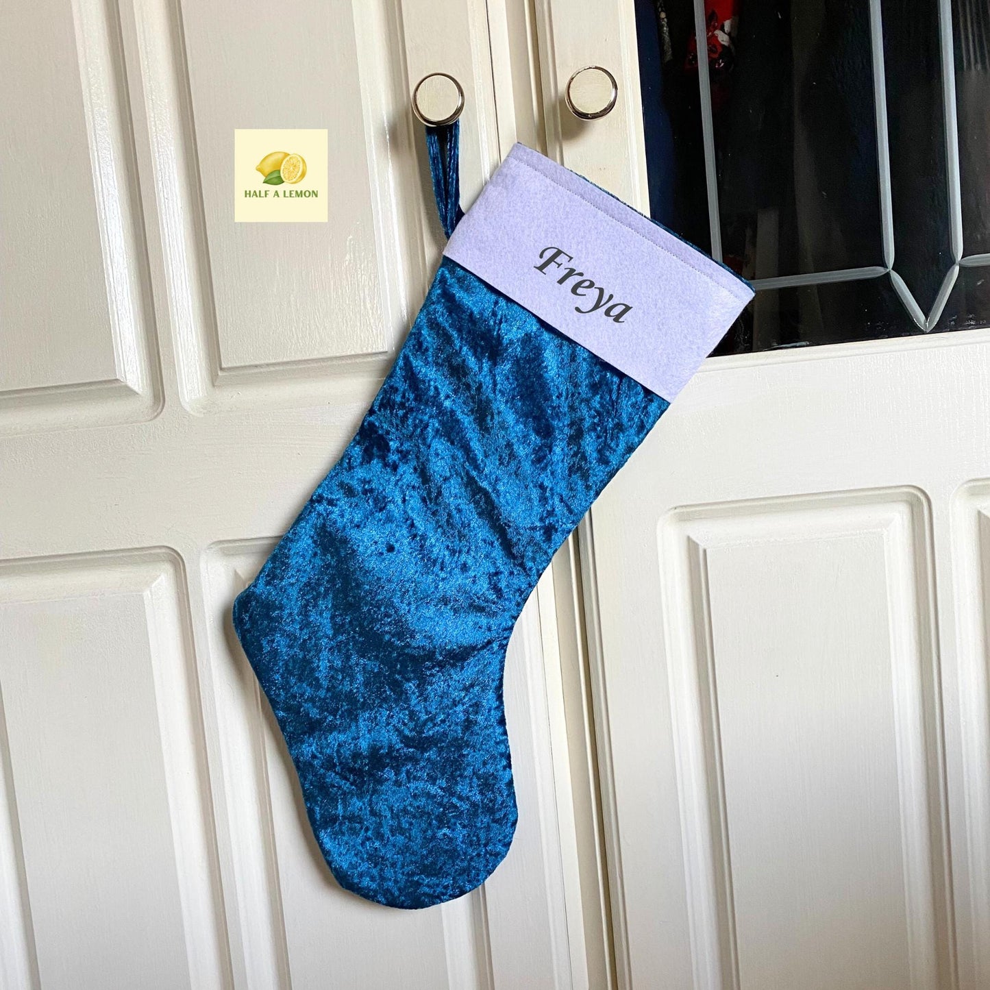 Christmas Stocking, Personalised Christmas Stockings, gift, Teal Blue Green Velvet Stocking, Size 45cm x 15cm Top to Toe, Full Lined, Decor,