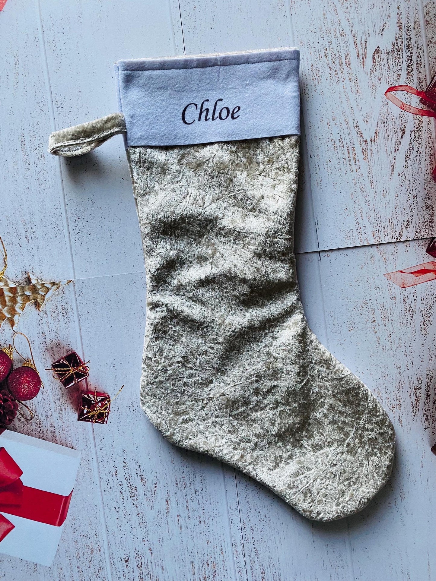 Christmas Stocking, Personalised Christmas Stockings, gift, Champagne Gold Velvet Stocking, Size 45cm x 15cm Top to Toe, Fully Lined, Decor,
