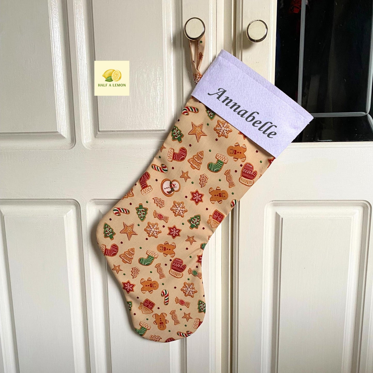 Christmas Stocking, Personalised Christmas Stockings, gift, Gingerbread and Candy Cane Stocking, Size 45cm x 18cm, Fully Lined, Decor,