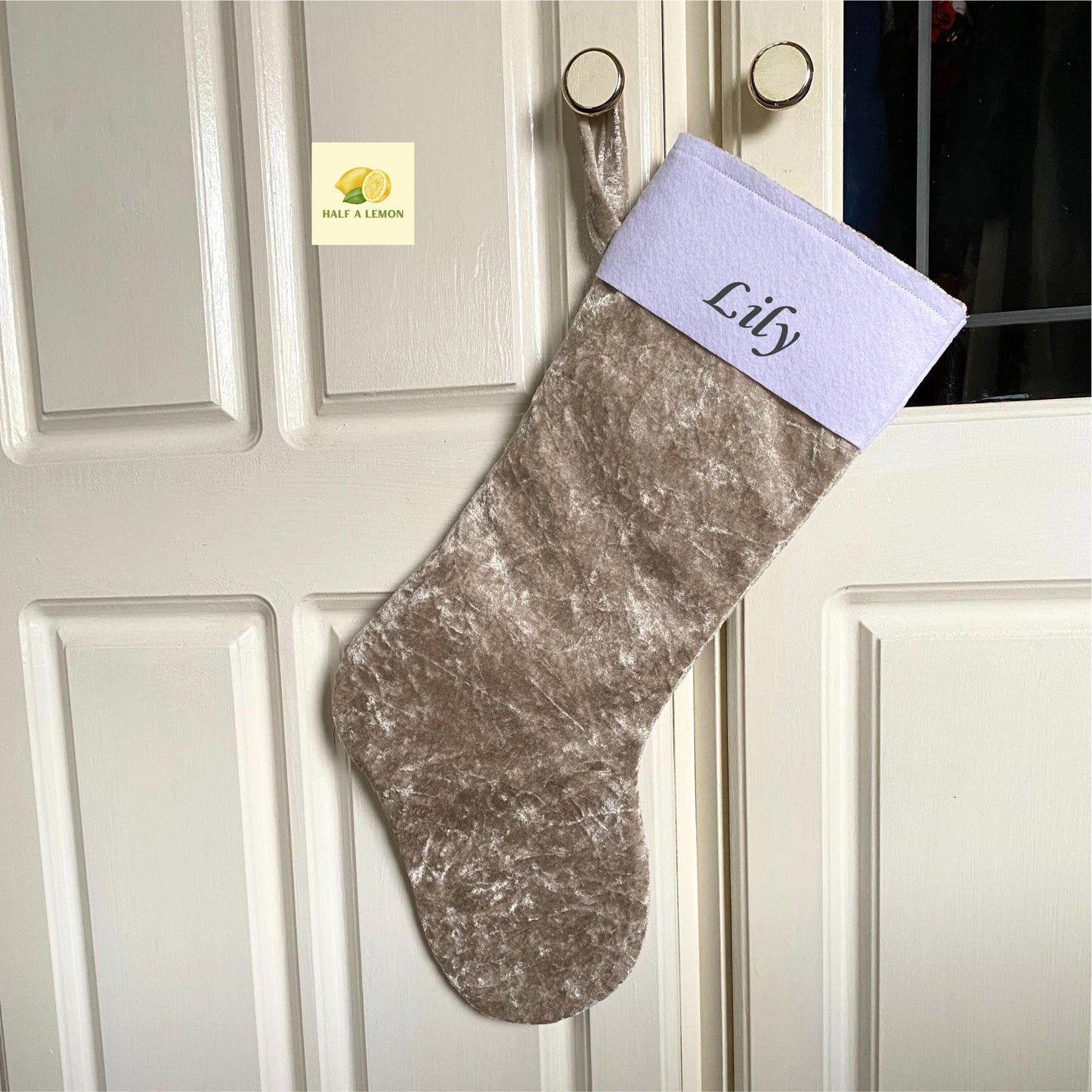 Christmas Stocking, Personalised Christmas Stockings, gift, Champagne Gold Velvet Stocking, Size 45cm x 15cm Top to Toe, Fully Lined, Decor,