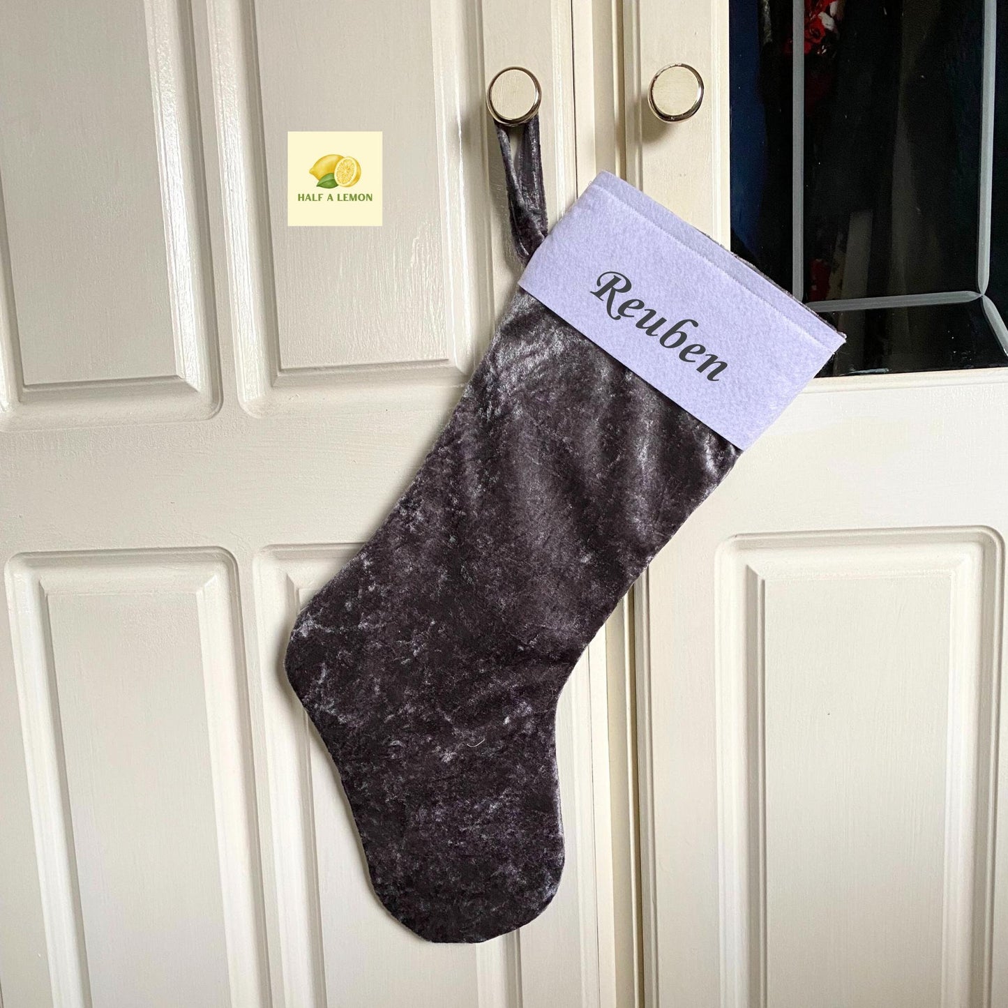 Christmas Stocking, Personalised Christmas Stockings, gift, Grey Velvet Stocking, Standard Size 45cm x 15cm Top to Toe, Fully Lined, Decor,