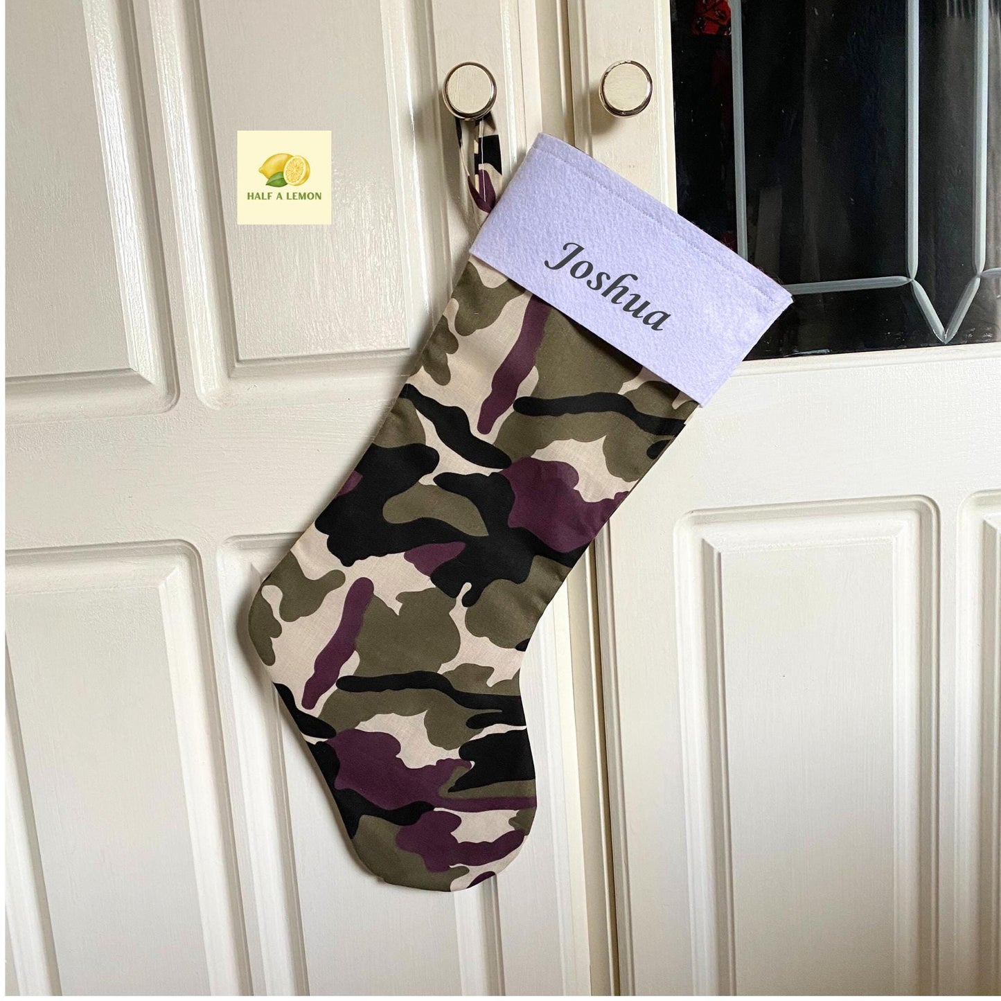 Christmas Stocking, Personalised Christmas Stockings, gift, Camo Stocking, Size 45cm x 15cm Top to Toe, Fully Lined, Decor,