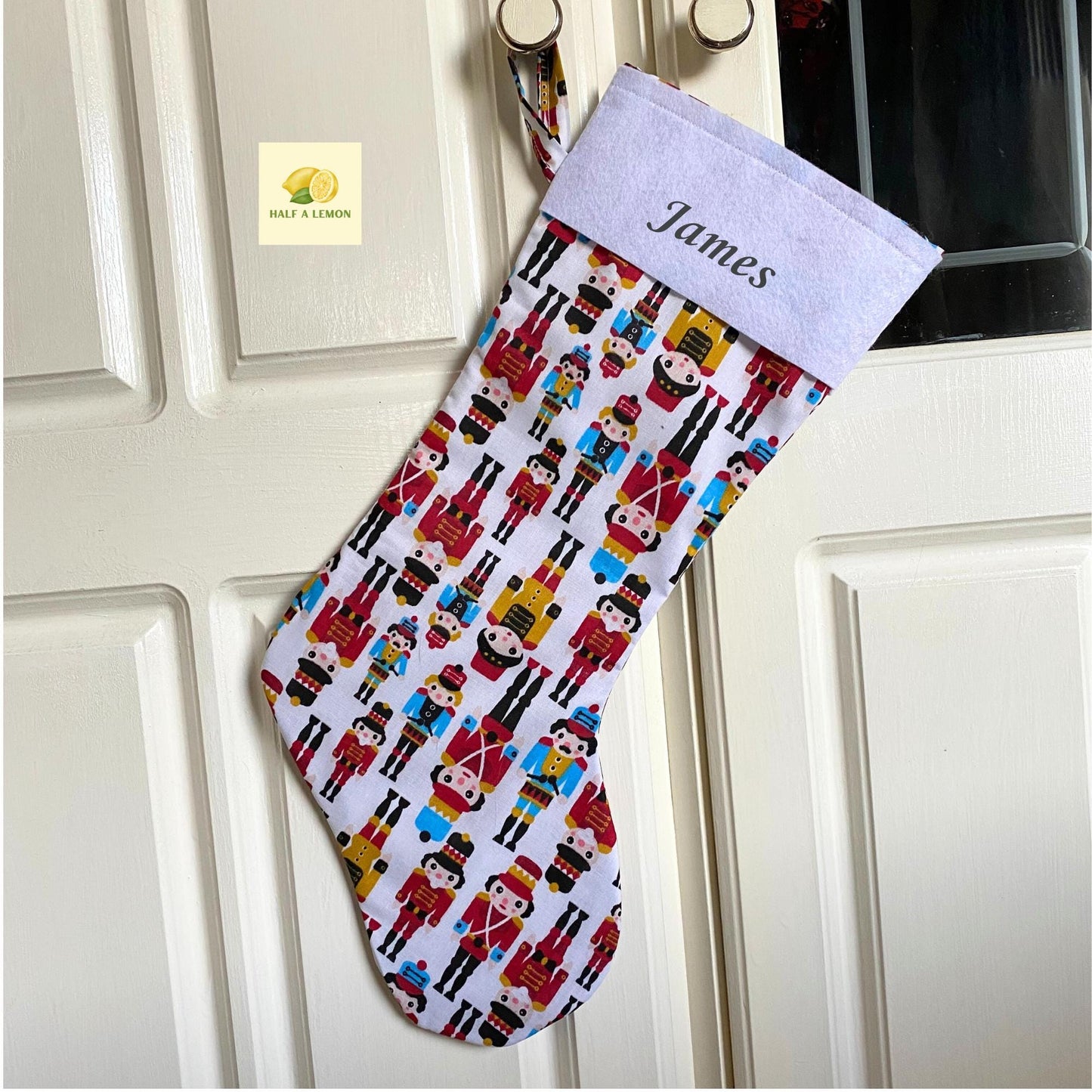 Christmas Stocking, Personalised Christmas Stockings, gift, Nutcracker Stocking, Size 45cm x 15cm Top to Toe, Fully Lined, Decor,