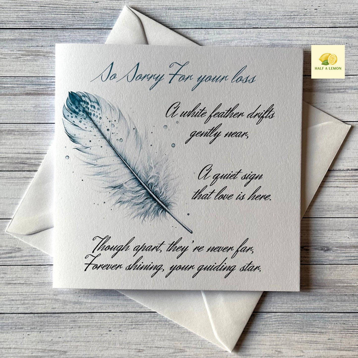 Bereavement Card, Sorry for your loss card, Sympathy Card, Remembrance Card, White Feather, gift