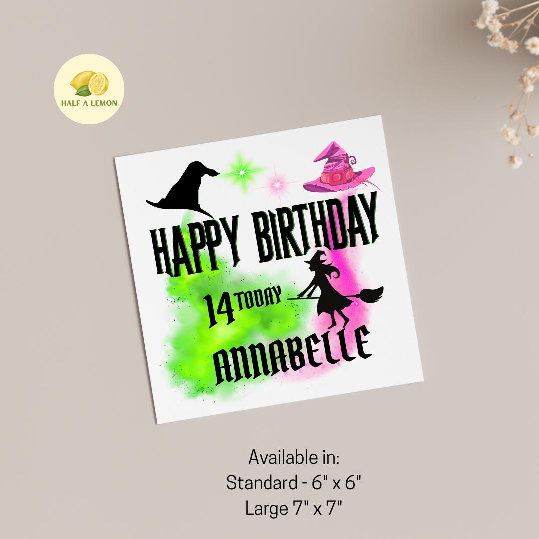 Personalised Age Birthday card for Great Granddaughter, Granddaughter, Daughter, Great Niece, Niece, Sister, witchy gift