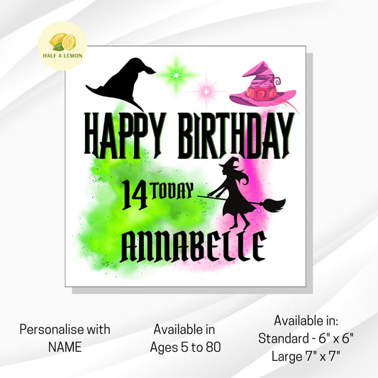 Personalised Age Birthday card for Great Granddaughter, Granddaughter, Daughter, Great Niece, Niece, Sister, witchy gift