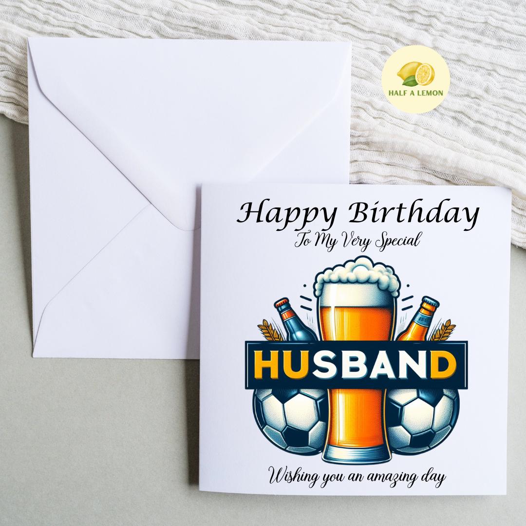 Birthday card for Husband, Husband Birthday, Football and Beer themed Birthday card, birthday gift, for him, gift,