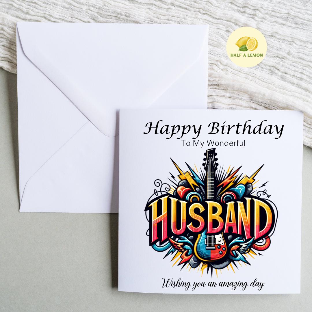 Husband Birthday card, Guitar, Guitar Gifts, Husband Birthday cards, Husband Card, Husband Birthday, Music Gifts, Husband Gifts, Rock Music,