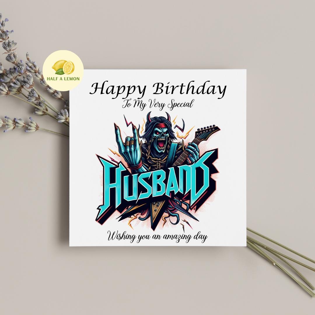 Husband Birthday card, Birthday card for Husband, Heavy Metal Music themed Husband birthday card, rock music themed card, for him, gift,