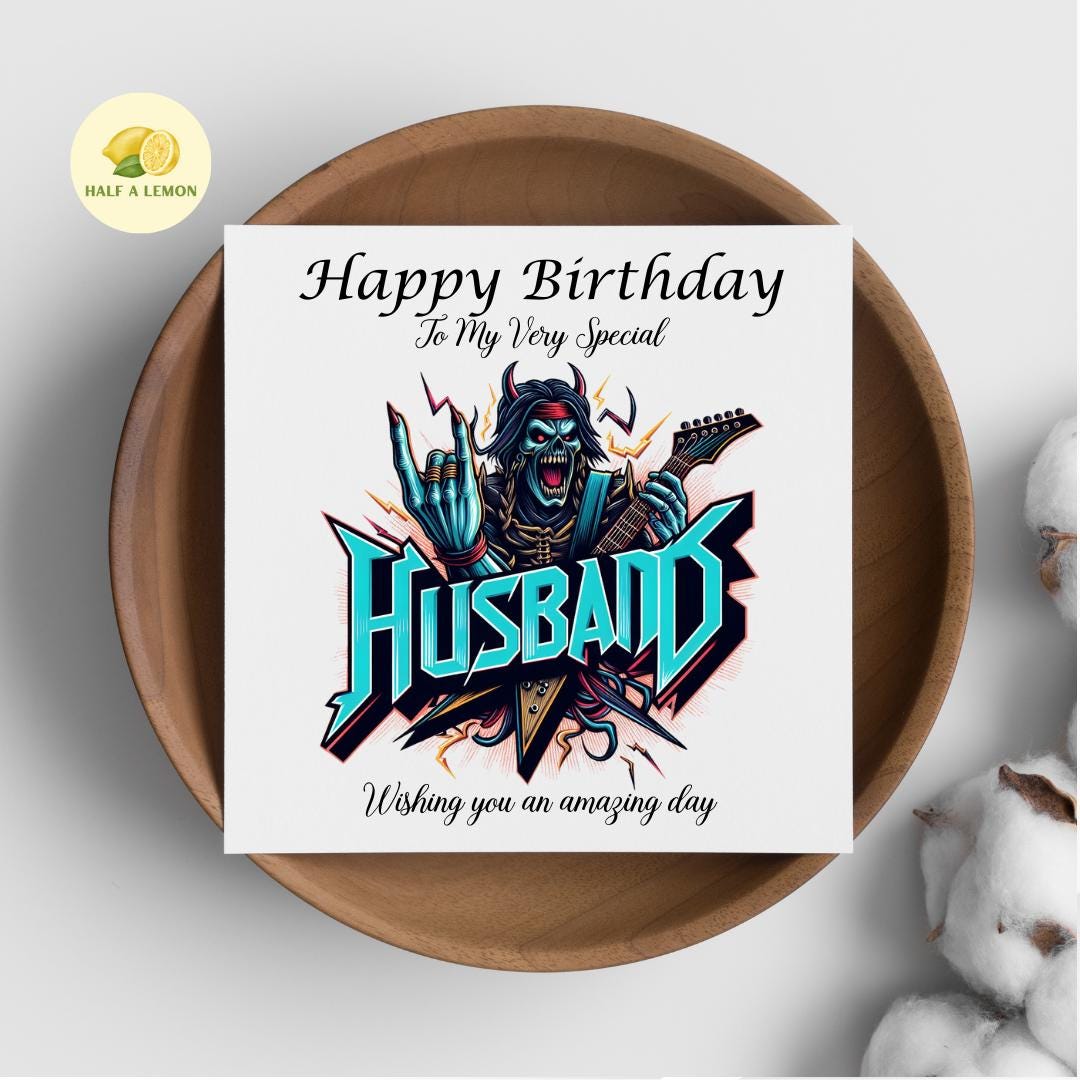 Husband Birthday card, Birthday card for Husband, Heavy Metal Music themed Husband birthday card, rock music themed card, for him, gift,