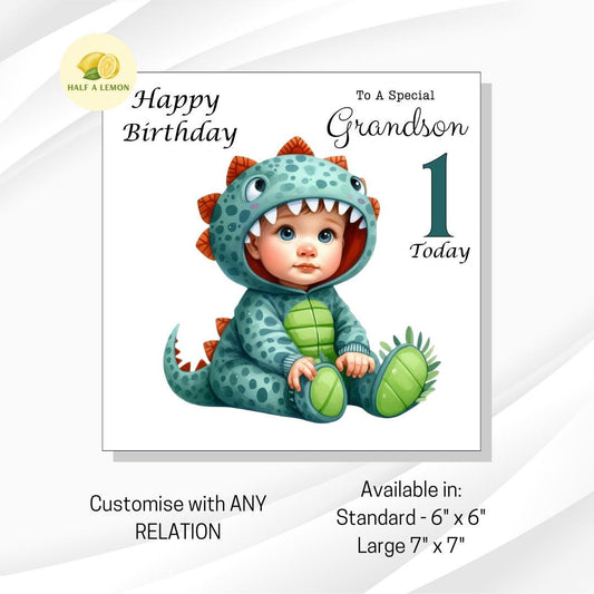 First Birthday card for Grandson, 1st birthday card for Grandson, Great Grandson, Son, Nephew, Great Nephew, dinosaur, One Today, gift, him