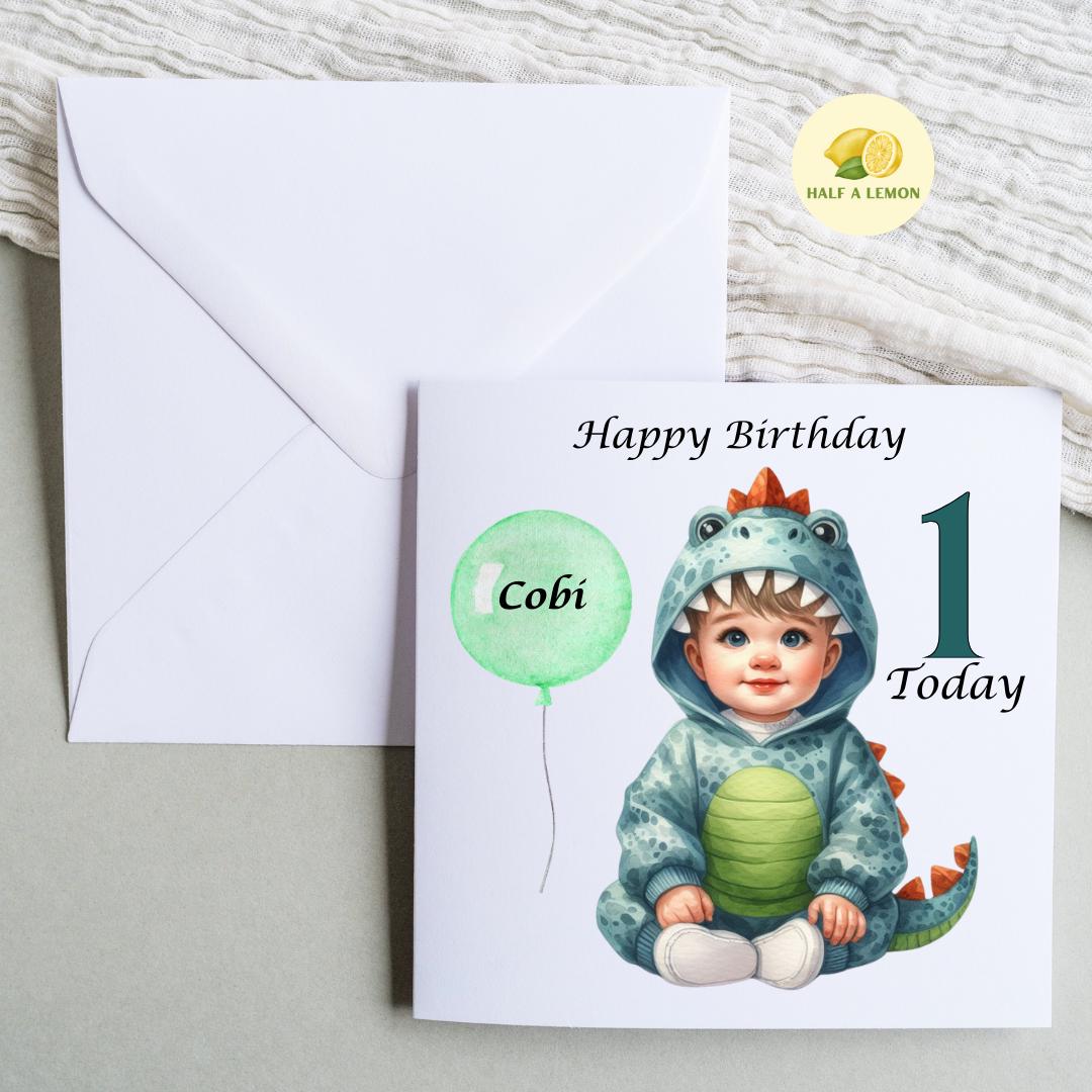 Personalised First Birthday card for a boy, Personalized 1st birthday card for a boy, dinosaur birthday card, gift,