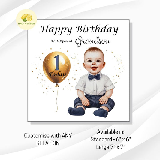 First Birthday card for Grandson, 1st birthday card for Grandson, Great Grandson, Son, Nephew, Great Nephew, One Today, gift, him