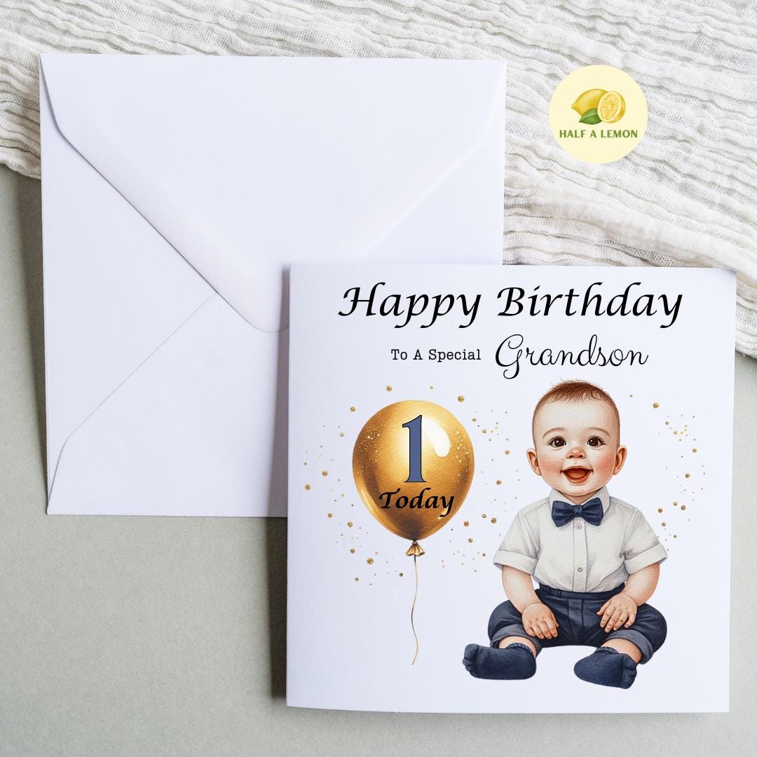 First Birthday card for Grandson, 1st birthday card for Grandson, Great Grandson, Son, Nephew, Great Nephew, One Today, gift, him