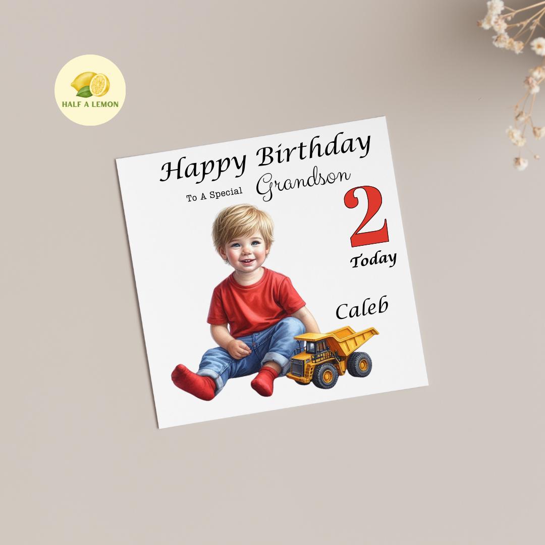 2nd Birthday card, Personalised birthday card for boy, for ANY Relation, Great Grandson, Grandson, Son, Nephew, Godson, him, gift,