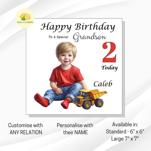 2nd Birthday card, Personalised birthday card for boy, for ANY Relation, Great Grandson, Grandson, Son, Nephew, Godson, him, gift,