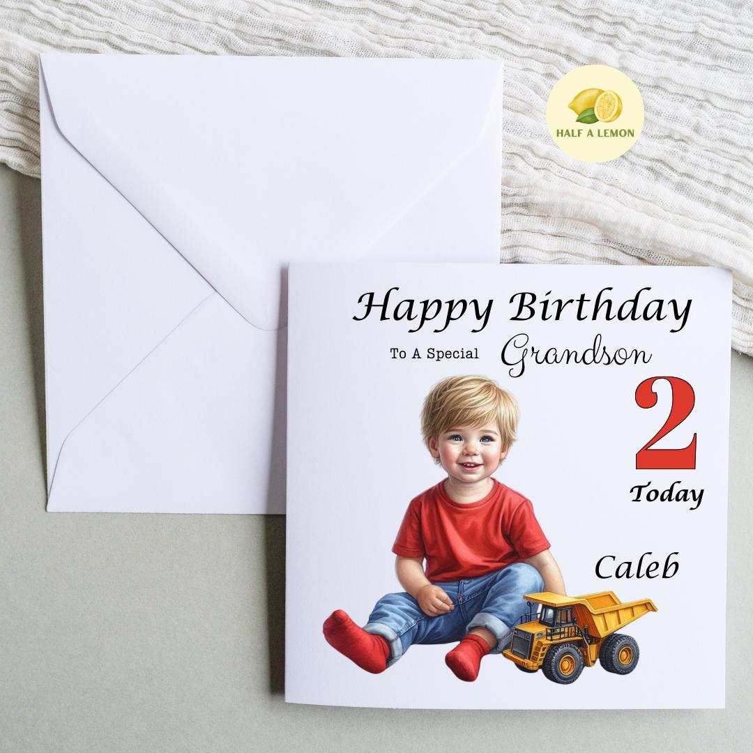2nd Birthday card, Personalised birthday card for boy, for ANY Relation, Great Grandson, Grandson, Son, Nephew, Godson, him, gift,