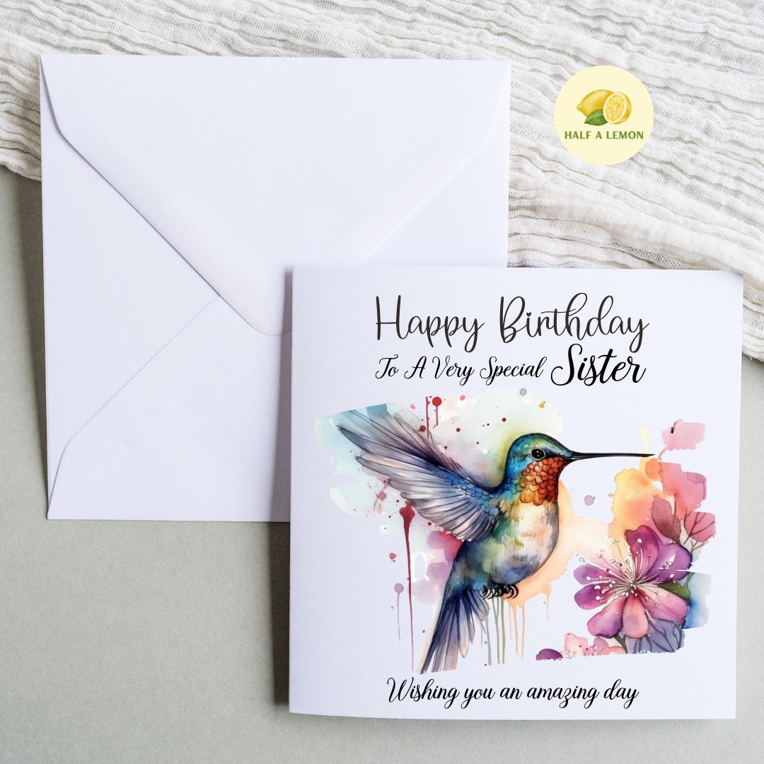 Birthday card, for ANY Relation, gift, for her, for Sister, Sister in-law, Daughter, Niece, Granddaughter, Mum, Nan, Gran,  Humming Bird,