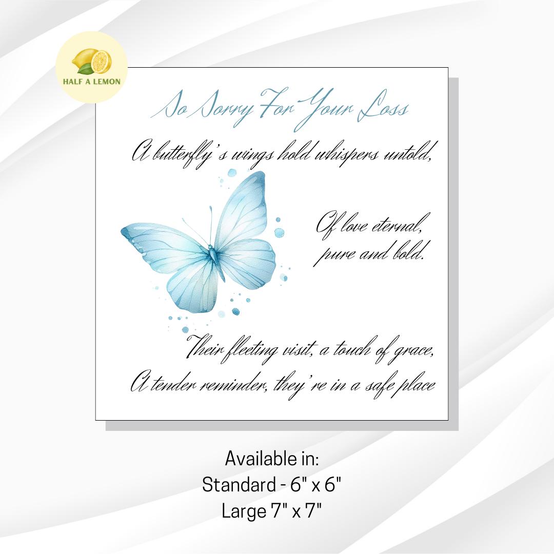 Bereavement Card, Sorry for your loss card, Sympathy Card, Remembrance Card, Butterfly, gift