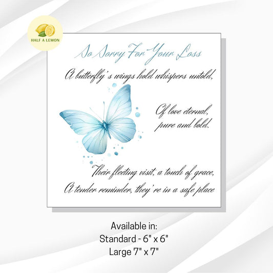 Bereavement Card, Sorry for your loss card, Sympathy Card, Remembrance Card, Butterfly, gift