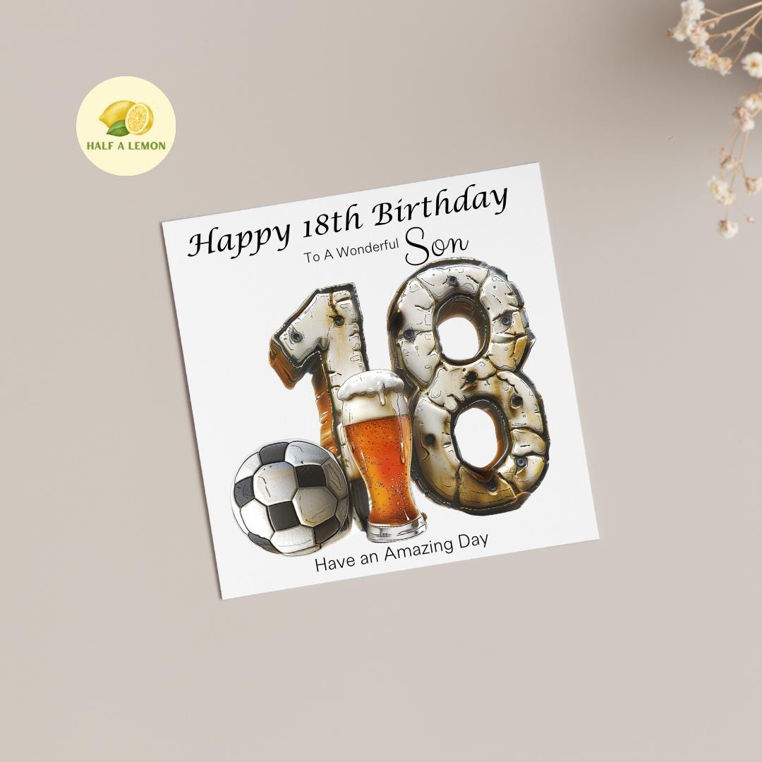 18th Birthday Card, 18th Birthday Card Son, Son Birthday Card, Grandson, Brother Birthday Card, Nephew, Football themed, 18th Birthday Gift