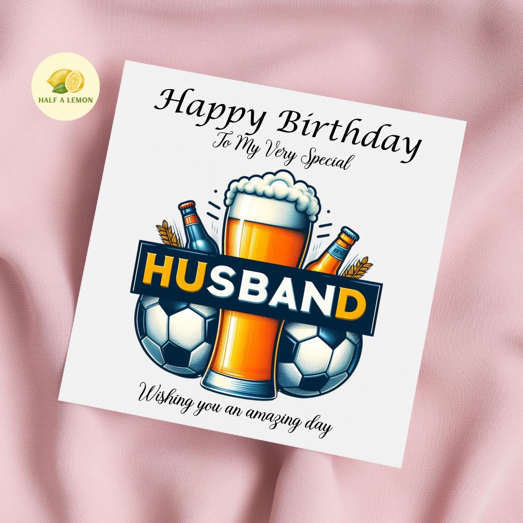 Birthday card for Husband, Husband Birthday, Football and Beer themed Birthday card, birthday gift, for him, gift,