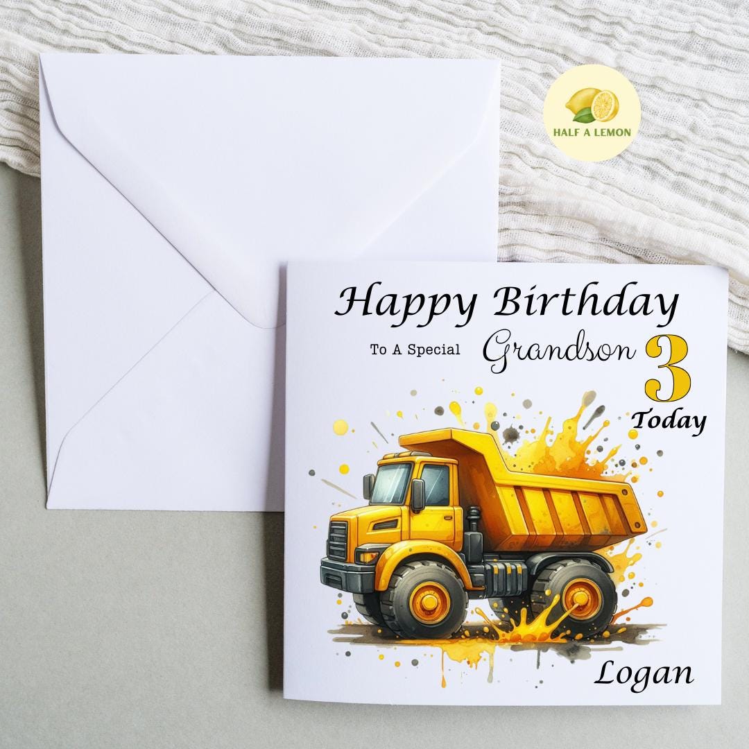 Personalised 3rd Birthday card for boy, for ANY Relation, Great Grandson, Grandson, Son, Great Nephew, Nephew, Godson, him, gift, truck,