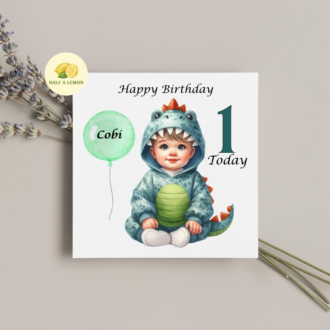 Personalised First Birthday card for a boy, Personalized 1st birthday card for a boy, dinosaur birthday card, gift,