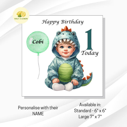 Personalised First Birthday card for a boy, Personalized 1st birthday card for a boy, dinosaur birthday card, gift,
