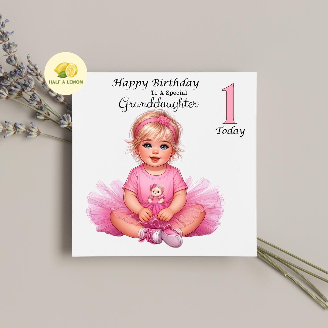 First Birthday card Great Granddaughter, 1st birthday Great Granddaughter, also for Granddaughter, Daughter, Niece, cute ballerina, gift