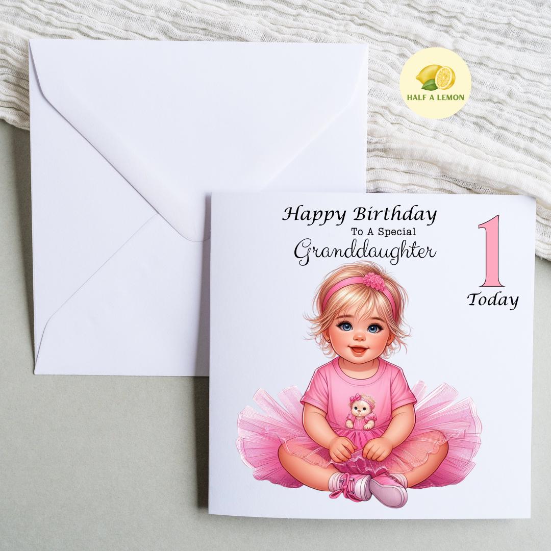 First Birthday card Great Granddaughter, 1st birthday Great Granddaughter, also for Granddaughter, Daughter, Niece, cute ballerina, gift