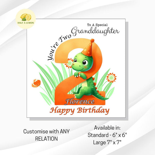2nd Birthday card, for girl, For ANY Relation, Great Granddaughter, Granddaughter, Daughter, Great Niece, Sister, gift, her, 2 today,