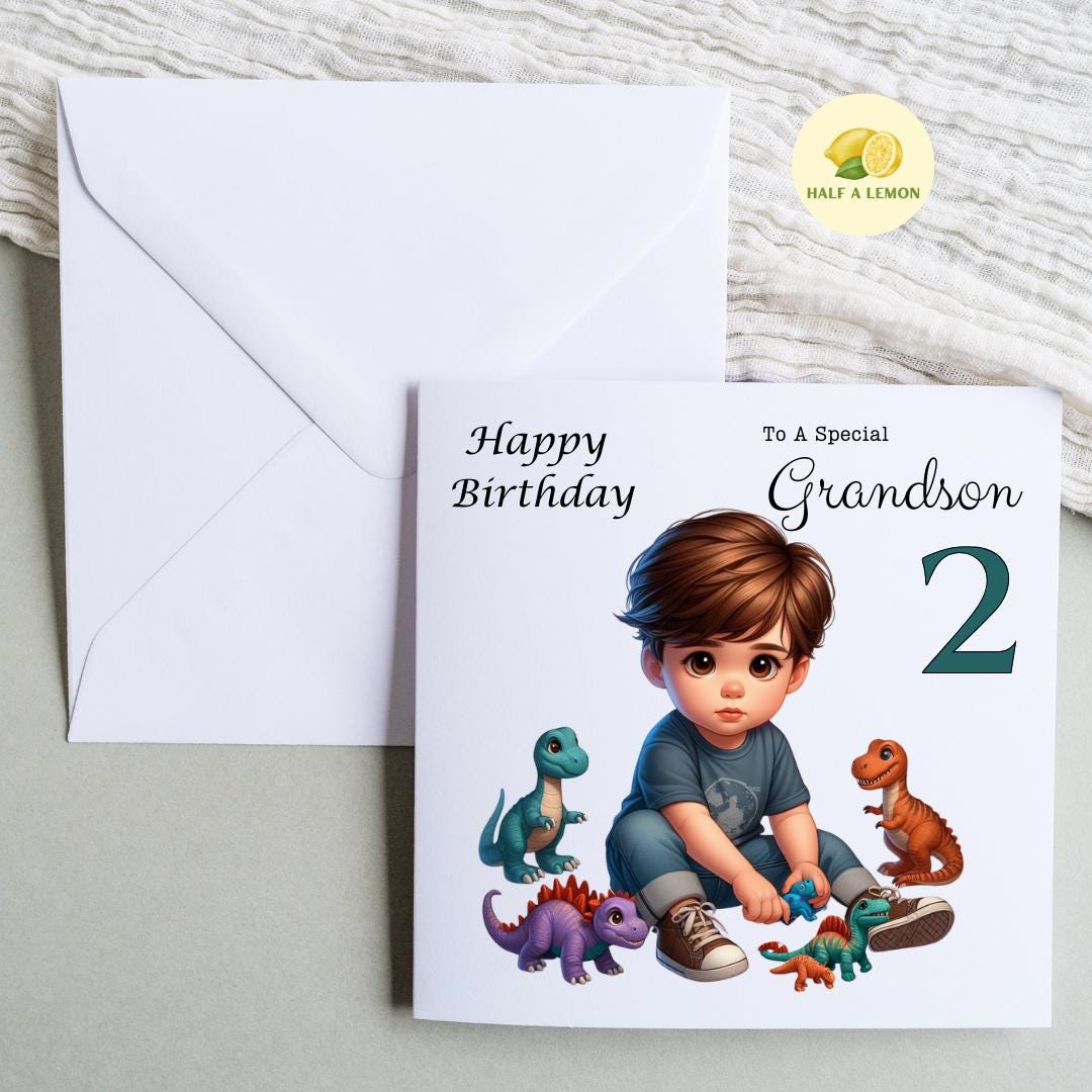 2nd Birthday card, for boy, for ANY Relation, Great Grandson, Grandson, Son, Great Nephew, Nephew, Godson, him, Two Today, gift, dinosaurs,
